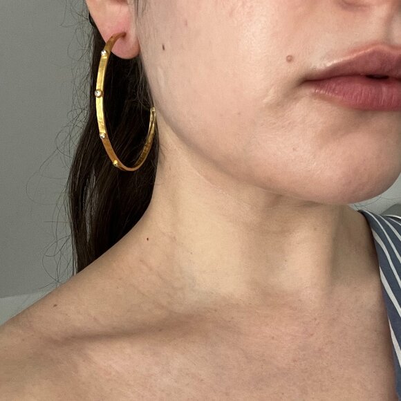 Julie Vos Crescent Stone Hoops in Extra Large - Picture 5 of 6